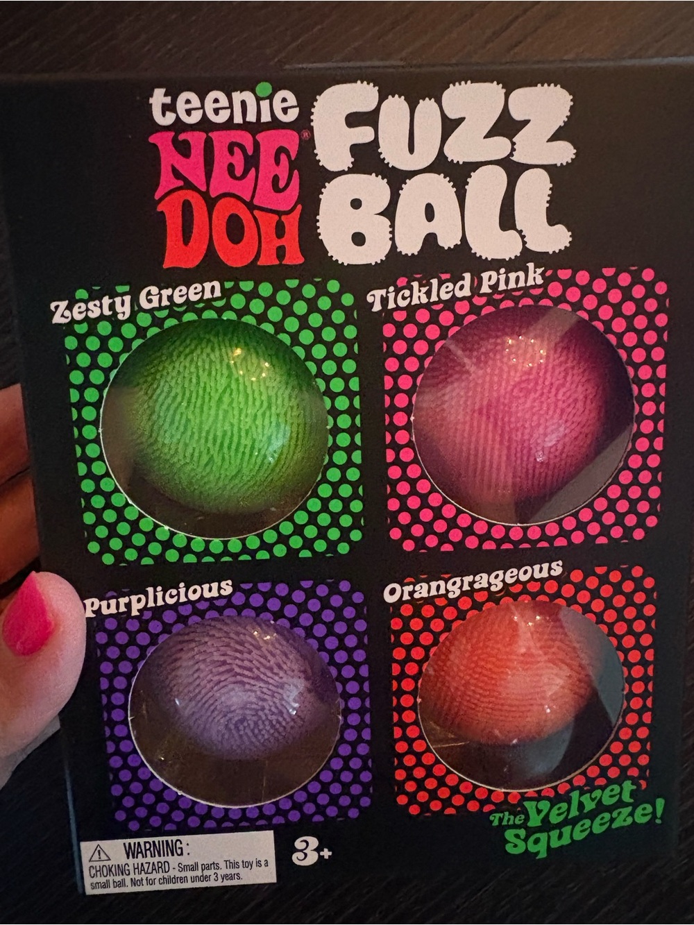 Teenie Nee Doh Fuzz Ball 4-Pack - Green, Pink Purple, Orange, Brand new in box!